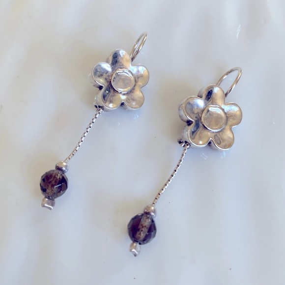 Silpada Rare Flower Earrings Sterling and Smokey Topaz Drop Earrings W0805 - Picture 4 of 7